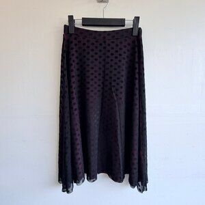 Black Polka Dot Midi Skirt with Pink Lining